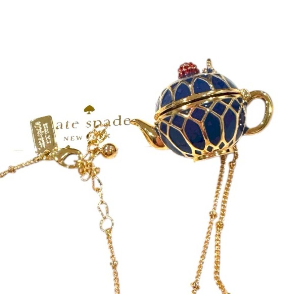 Kate Spade Blue and Gold Teapot Necklace - Picture 5 of 6